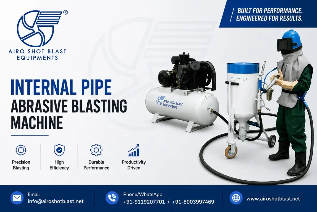Commercial internal pipe abrasive blasting machine for industrial surface preparation